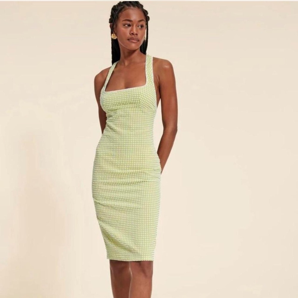 Rouje Lime Checkered Midi Dress